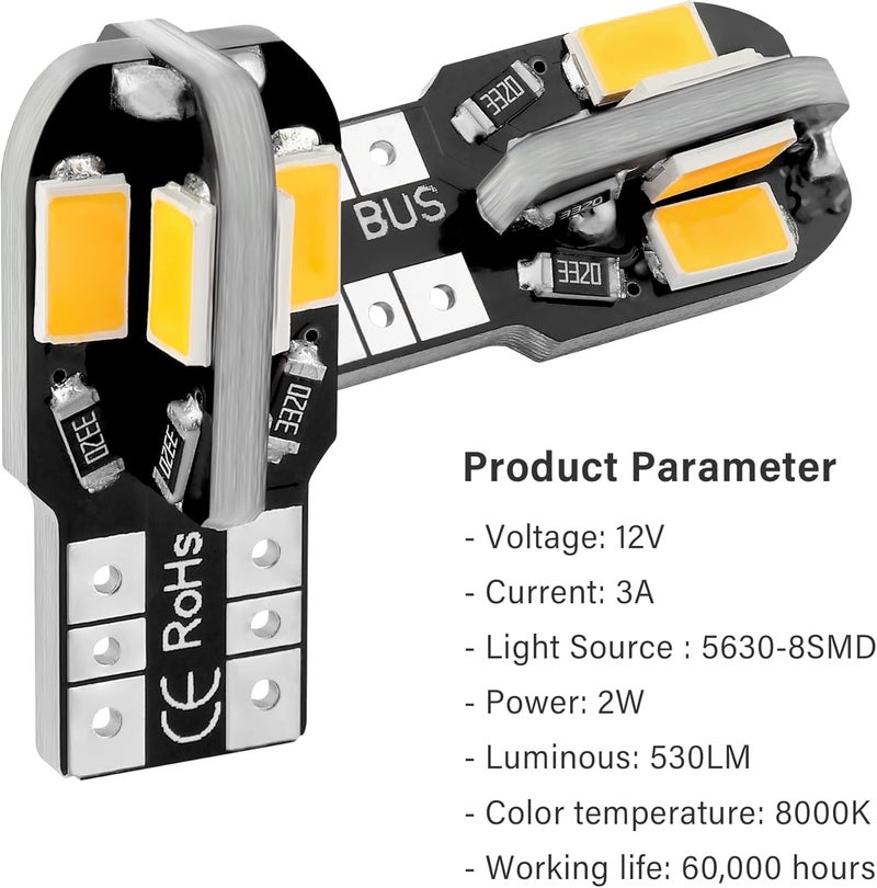 Stacool 10PCS T10 Interior Car Lights,12V Super Bright T10 LED Bulb for Map Lights,Reading Lights,License Plate Lights,Universal 5630 8SMD Car LED Lights Car Accessories for Most Cars (Yellow) - Image 5